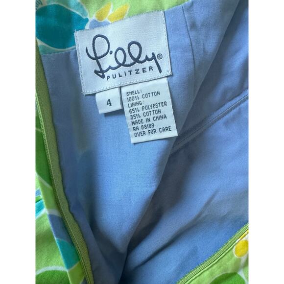 Vintage Lilly Pulitzer | Green + Blue Two Jays Print Strapless Dress | Size 4 - Picture 6 of 7